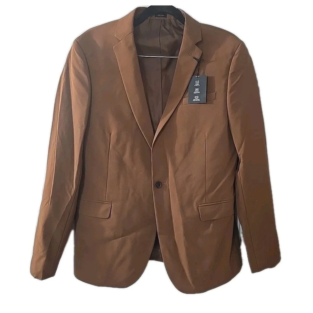 J Ferrar‎ Slim Fit 360 Stretch Knit Sport Coat Blazer Jacket English Toffee 42R
